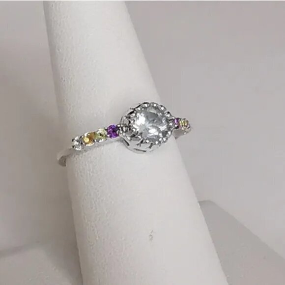 Multi gemstone ring Blue Topaz Amethyst Citrine sterling silver size 7 - Picture 3 of 7